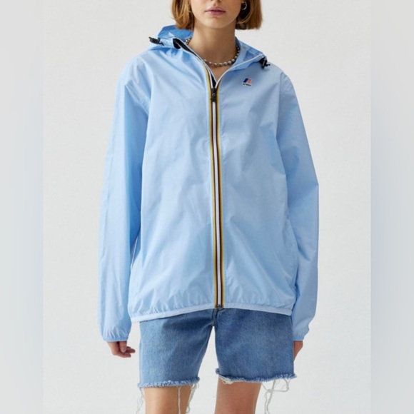 K-Way Women's Le vrai Claude 3.0 Windbreaker Waterproof Hooded Jacket Size L Sky - Picture 1 of 9